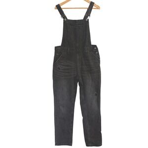 Risen Jeans Black Distressed Denim‎ Overalls Frayed Destroyed Bib Jumpsuit 381